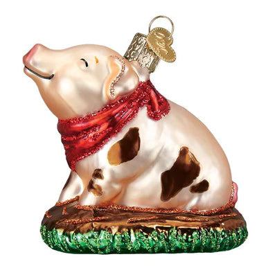Piggy In The Puddle Glass Ornament