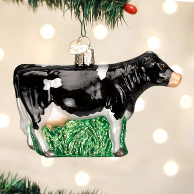 Glass Black Dairy Cow Ornament