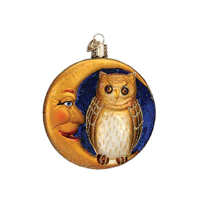 Owl In Moon Glass Ornament