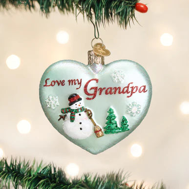 Glass Grandpa Heart Ornament