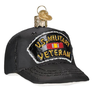 Veterans Cap Glass Ornament