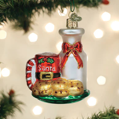 Santa's Milk & Cookies Glass Ornament