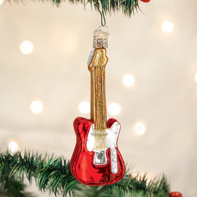 Red Electric Guitar Glass Ornament