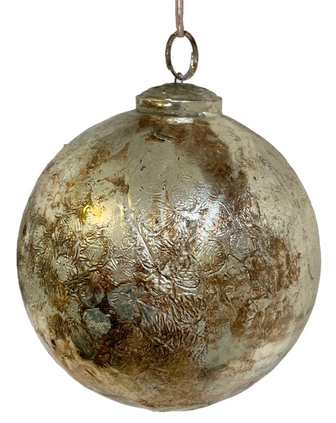 Glass Ornament Ball With Foil Burned Silver 12cm