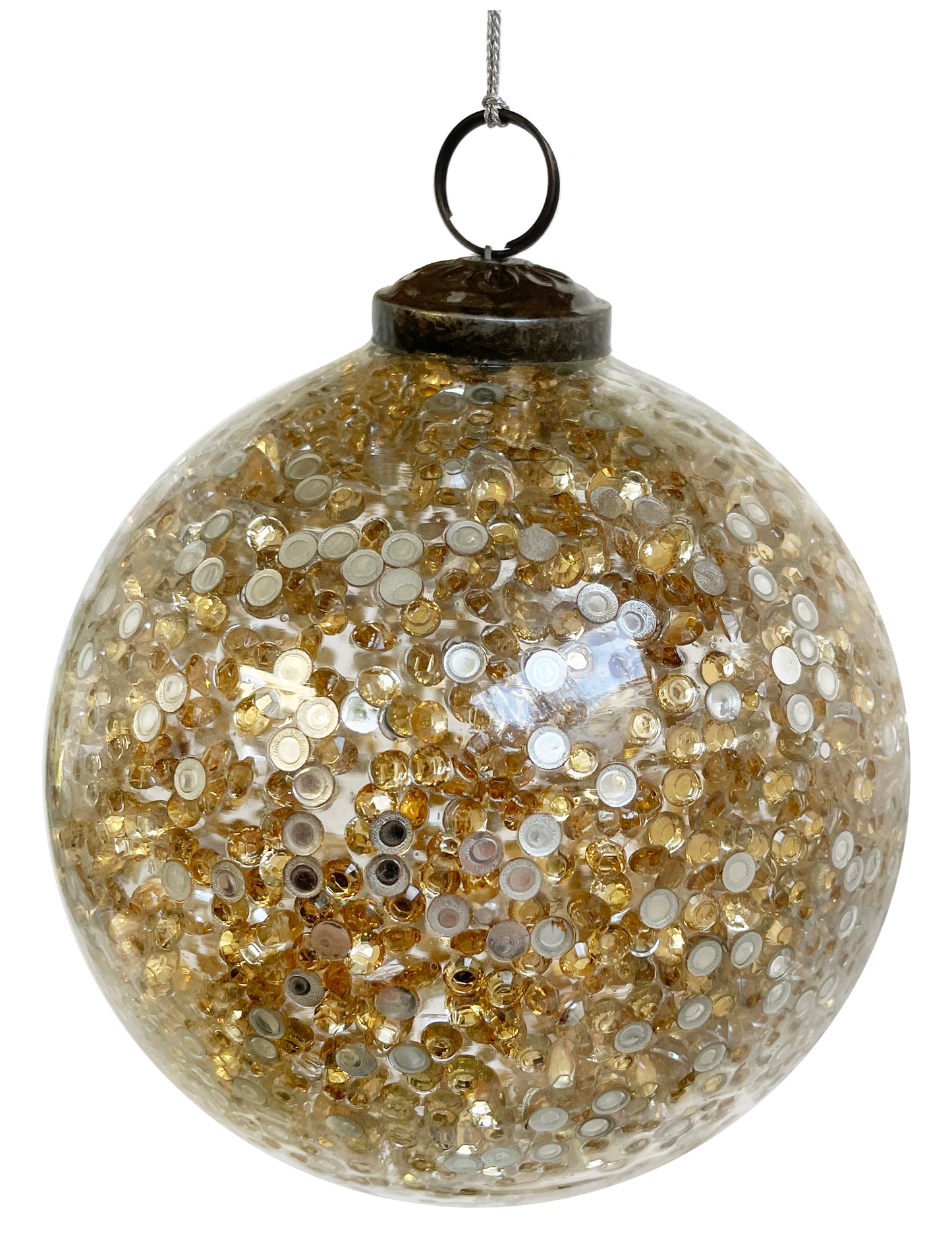 Glass Ball Clear Gold Beads Inside 12cm