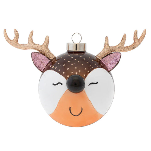 Glass Happy Reindeer Ornament