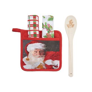Santa Claus & Toys Pot Holder Set w/Spoon