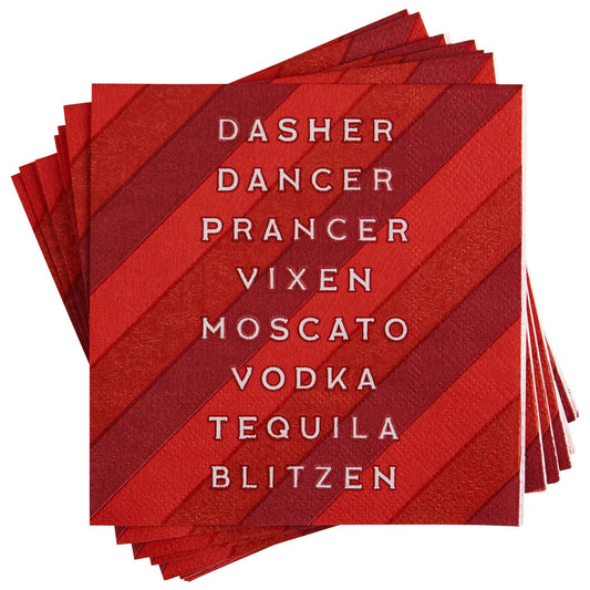 Dasher-Dancer Red Striped Beverage Napkin