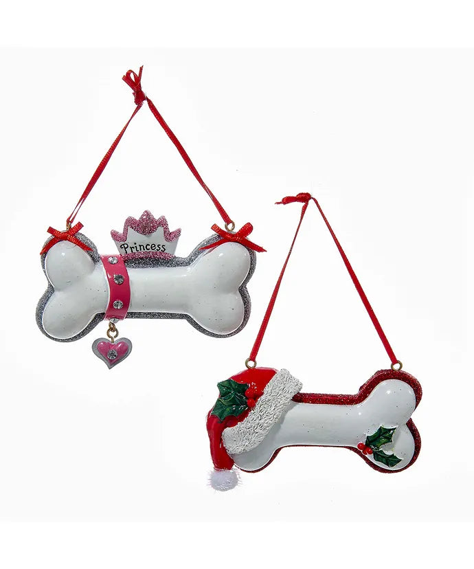 3.5-3.75" Santa Hat or Princess Dog Bone Ornament/sold individually