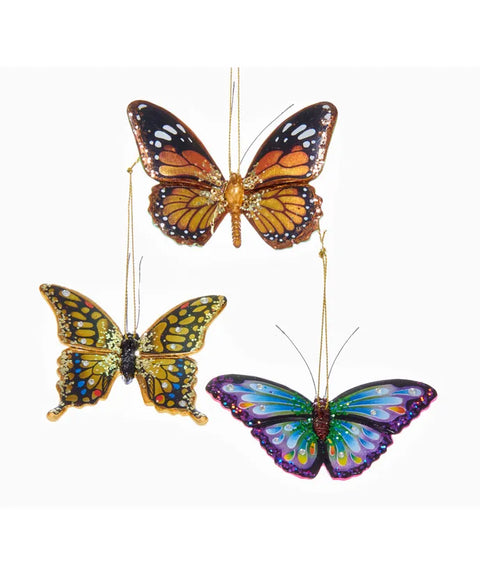 Black & Gold Plastic Bejeweled Butterfly Ornament (sold individually)