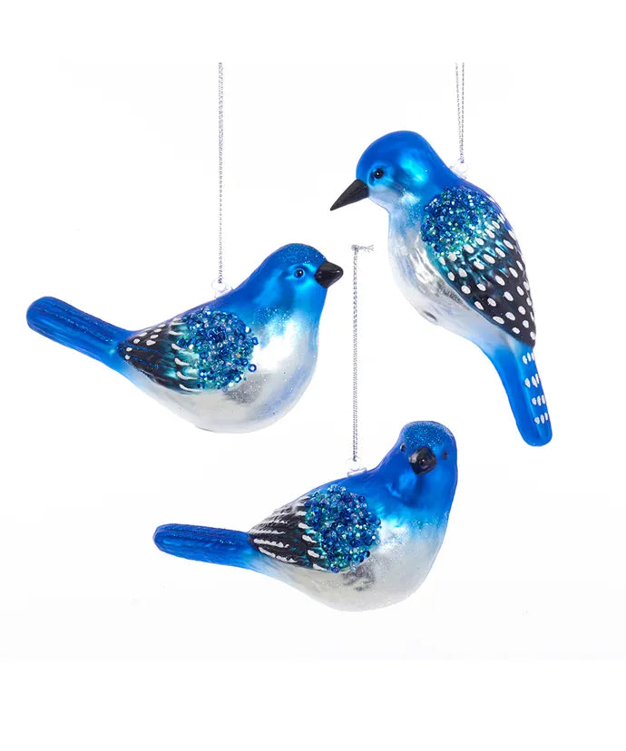 3" Glass Blue Bird Ornament