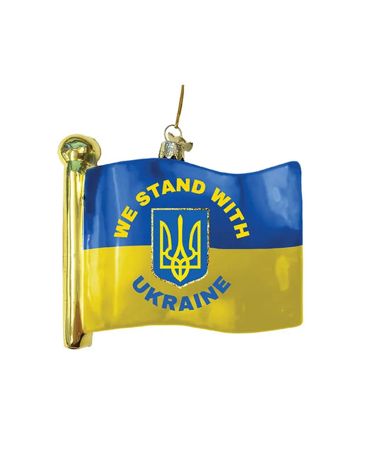 "We Stand With Ukraine" Glass Flag Ornament