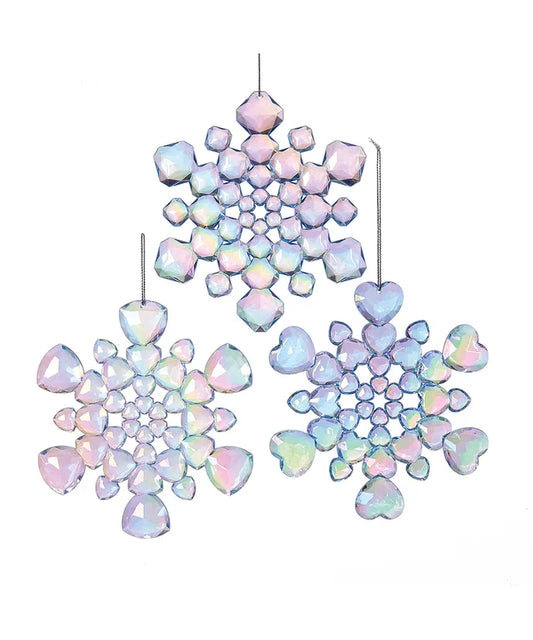 6" Iridescent Plastic Blue Snowflake Ornament