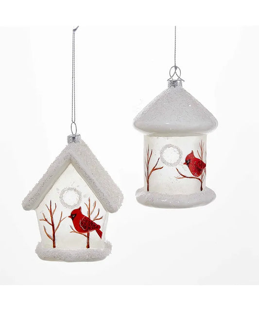 4.75" Glass Birdhouse w/Cardinal Ornament