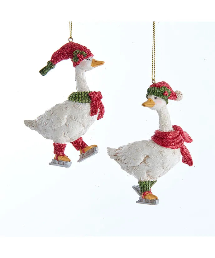 Resin Skating Country Geese Resin Ornament