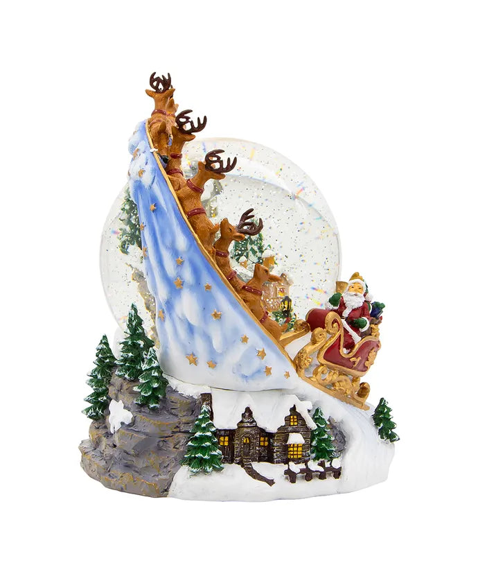 120MM Battery-Operated Lit Musical Santa on Sled Water Globe