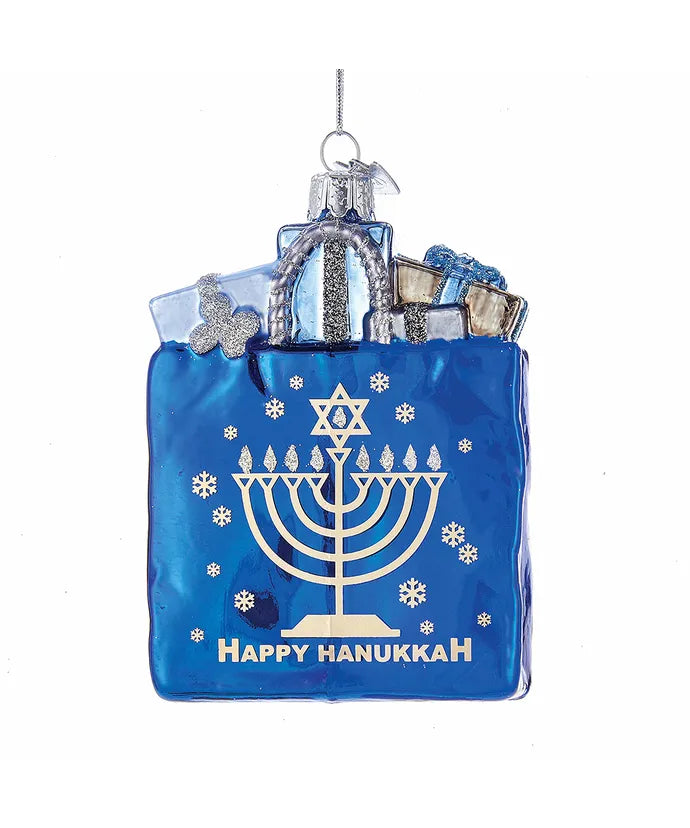 4" Glass Happy Hannukah Gift Bag Ornament