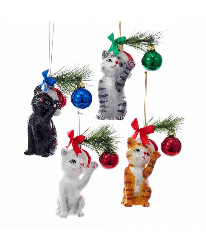 5" Glass Cat Christmas Ornament/sold individually