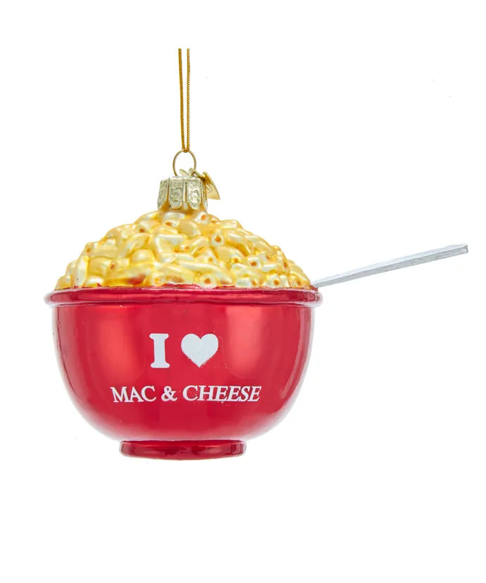 Noble Gems Glass "I Love Mac N Cheese" Red Bowl Ornament