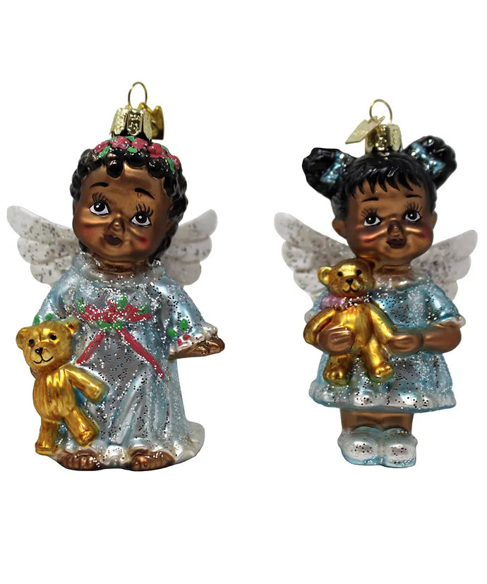 4" Glass Black Girl Angel Ornament/sold individually