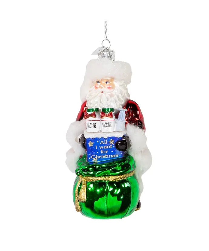 5" Noble Gems Glass Santa Covid Vaccine Ornament