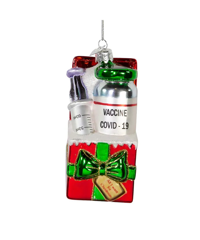 4.25" Nobel Gems Glass Covid Vaccine Ornament Christmas In America