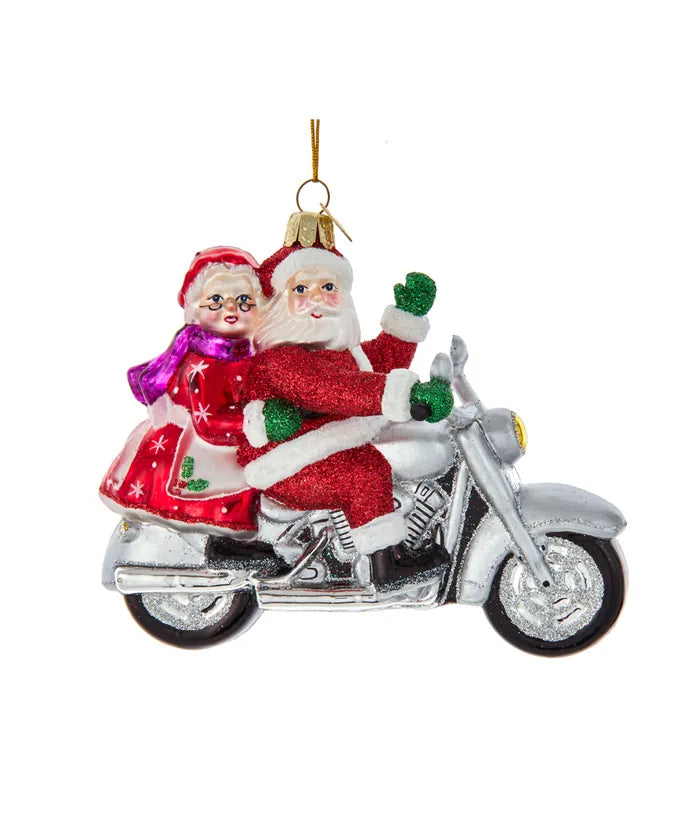 Nobel Gems Glass Santa & Mrs. Clause Motorcycle Ornament