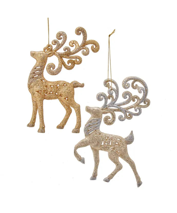 6" Plastic Gold & Silver Reindeer Ornament
