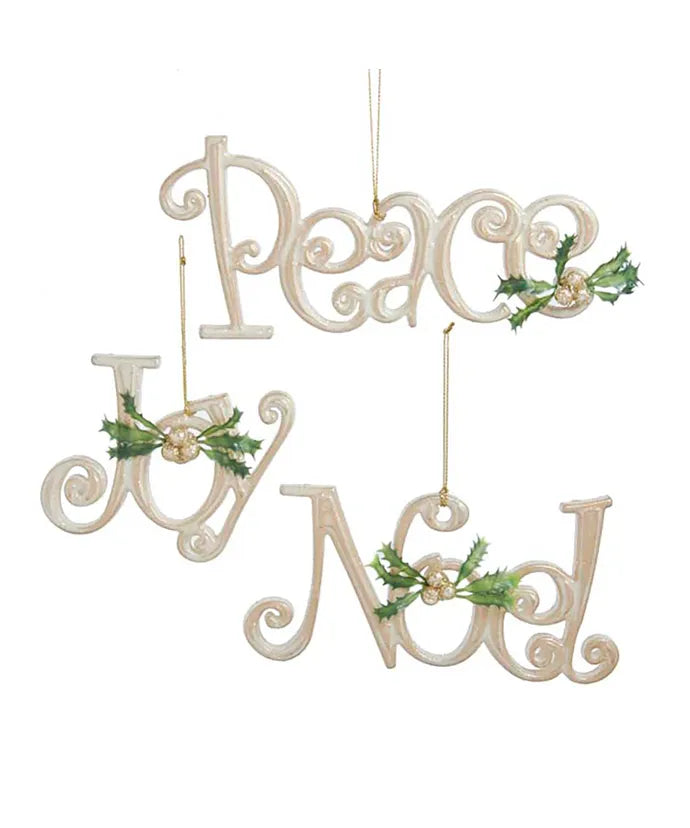 Noel, Joy, or Peace Script Glitter Ornament
