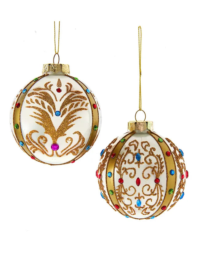 80MM White & Gold Jeweled Heirloom Ornament