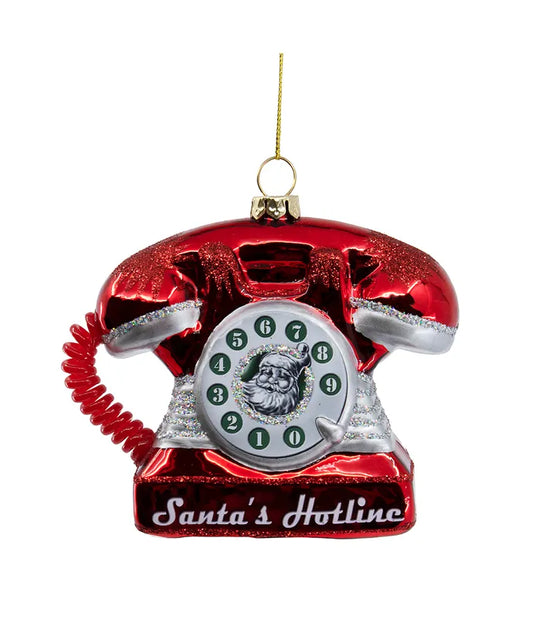 Santa's Hotline Red Phone Glass Ornament